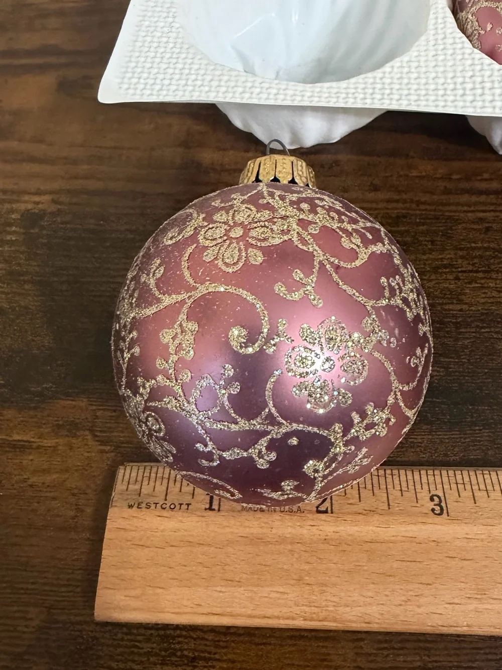 Christmas By Krebs -Style Pink Gold Floral Glass Holiday Ornaments - Set of 4